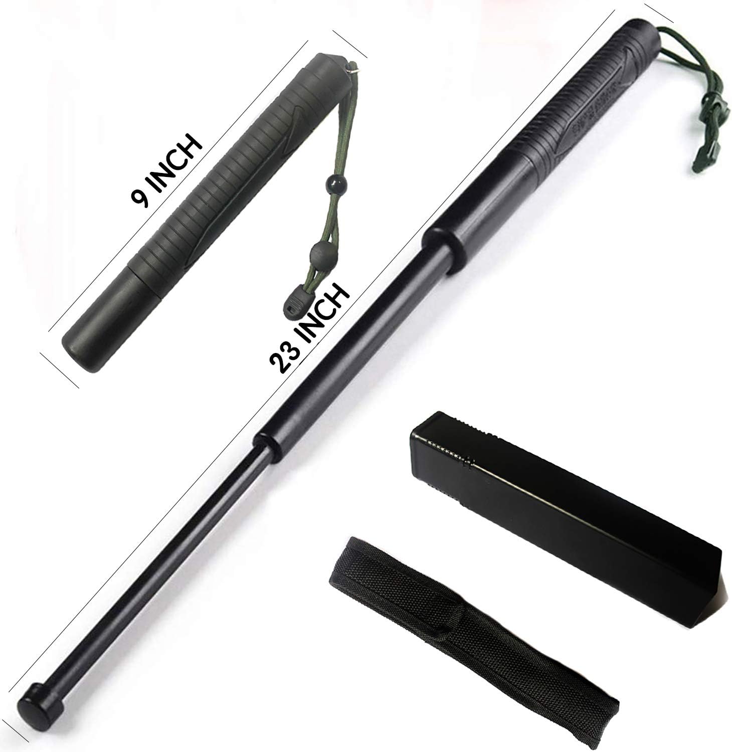 JEFFRI Black Polymer and Aluminum Alloy Retractable Sticks Steel Telescopic Rod Emergency Tool with Nylon Pouch and Plastic Box (23 inch)