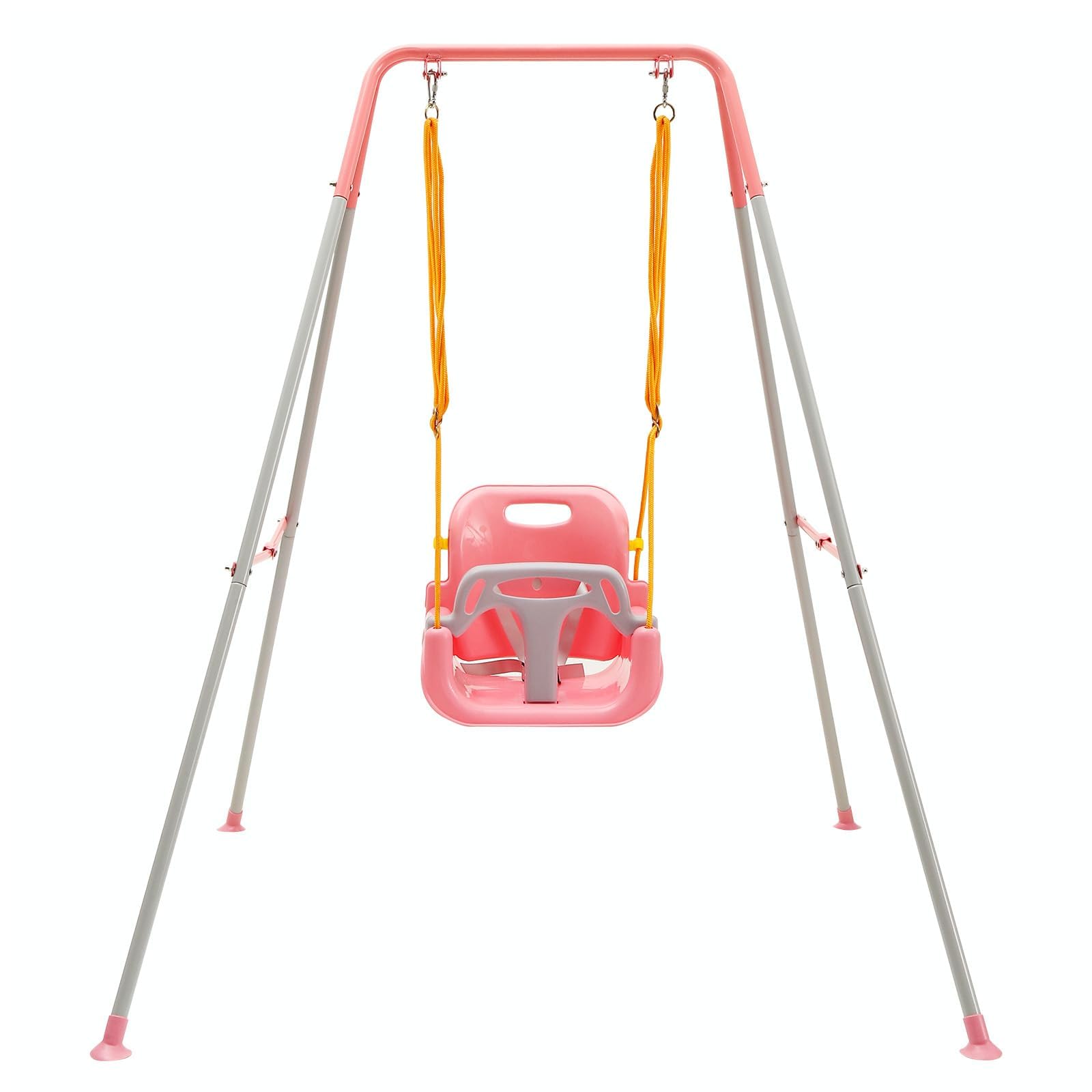 FUNLIO 3-in-1 Swing Set for Toddler with 4 Sandbags, Heavy-Duty Kid Swing Set with Safety Harness, for Backyard, Indoor/Outdoor Play, Foldable Stand & Clear Instruction, Easy to Assemble&Store - Pink