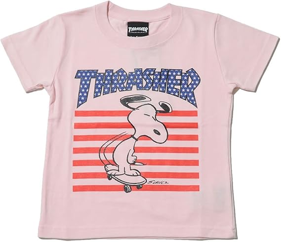 Amazon Co Jp スラッシャー Thrasher Kid S Tシャツ Peanuts ピーナッツ Snoopy スヌーピー コラボ ジュニアサイズ Thpn Sst002 ピンク 130cm 服 ファッション小物