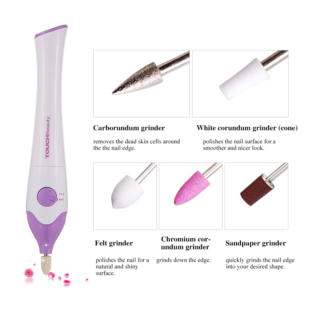 TOUCHBeauty Nail File Manicure/Pedicure Set with UV Light Dryer,Professional Acrylic Nail Tools Nail Drill Buffer Shine Fingernails Toenails Machine with 5 Attachment (Purple) TB-1335