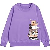 Tuislay Cute Cat Graphic Sweatshirt for Girls Kawaii Cartoon Sweatshirts Kids Anime Printed Tops Long Sleeve Shirts Pullover