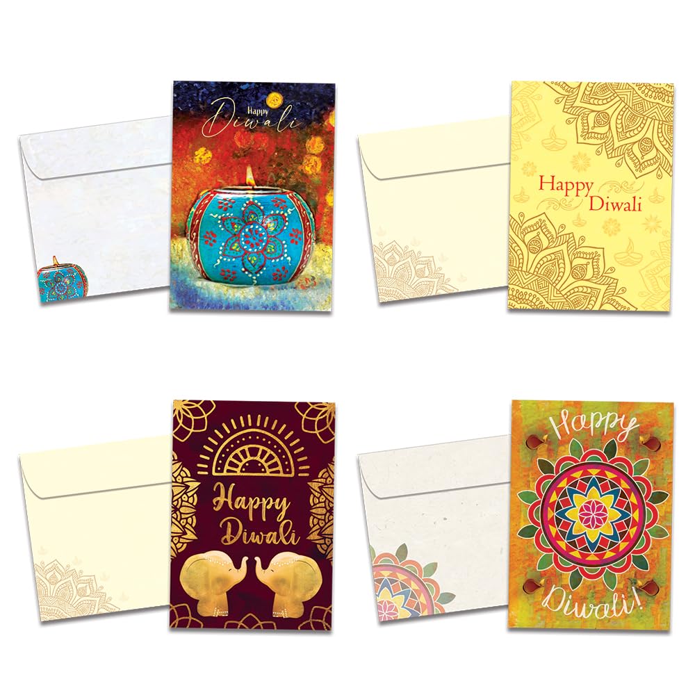 Tree-Free Greetings Diwali 16 Card Assortment Pack,Eco Friendly,Made in USA,100% Recycled Paper,5"x7",Diwali Lights (GP61494), Multi