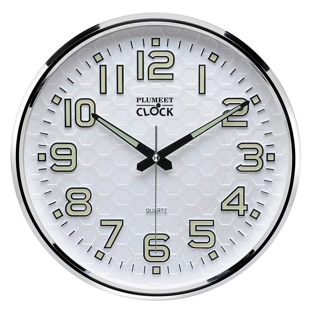 Plumeet Night Light Wall Clocks, 13 Inches Clock with Silent Non