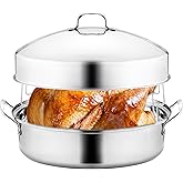 QPMR 22" Stainless Steel Roasting Pan with Lid and Rack,25LB Capacity,Large Roaster Pan for Oven,Nonstick Roasting Pan for Turkey,Chicken,Gifts for Mom,Wife