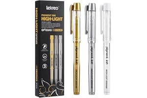 Lekreo Gold Silver White Ink Gel Pens, 1mm Medium Fine Point, Opaque archival Ink Pen for Dark Paper Drawing,Sketching, Illus