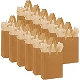 Ethhqu 12-Pack Brown Small Gift Bags with Handles - Includes 24 Tissue Papers, 6.3x4.7x2.4 Inches Mini Gift Card Bag for Birthday Party, Baby Shower, Wedding, Holiday