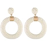 Scddboy Raffia Earrings for Women,Bohemian Earrings Handmade Braid Hoop Drop Dangle Earrings
