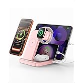 Caxdon Multiple Devices Charging Station, 5-in-1 Charging Station for iPhone 17 Pro Max/Pro/16/15/14/13/12, iPad Pro/Air/Mini, Apple Watch and Airpods,Wireless Charging Dock(G805) (Pink)