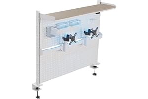 EUREKA ERGONOMIC Desk Pegboard with Dual Monitor Stands, LED Metal Pegboard for Gaming Desk, Privacy Panel with 4 Accessories Modular Hanging, Computer Accessories for Office, 43 x 34 Inch, White