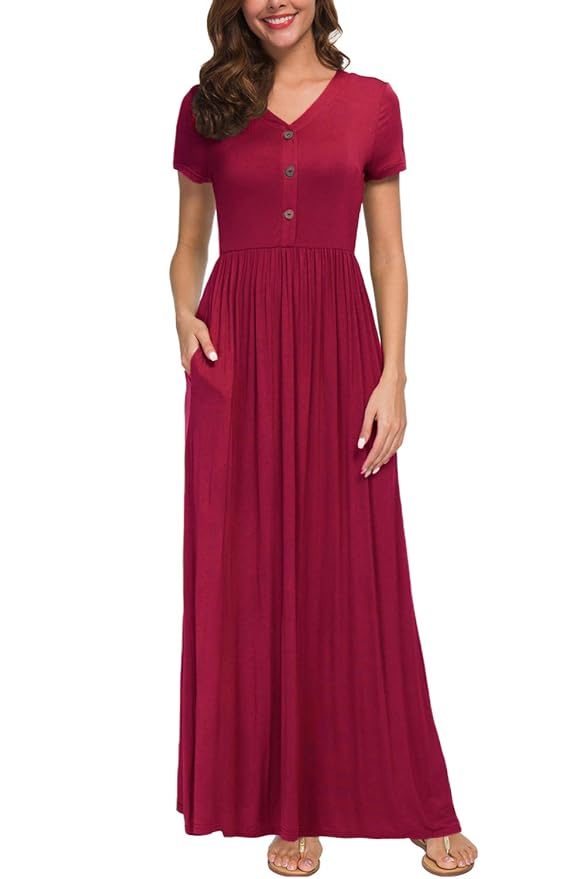 Buy Zattcas Womens Maxi Dresses Long Casual Dress Short Sleeve Pocket