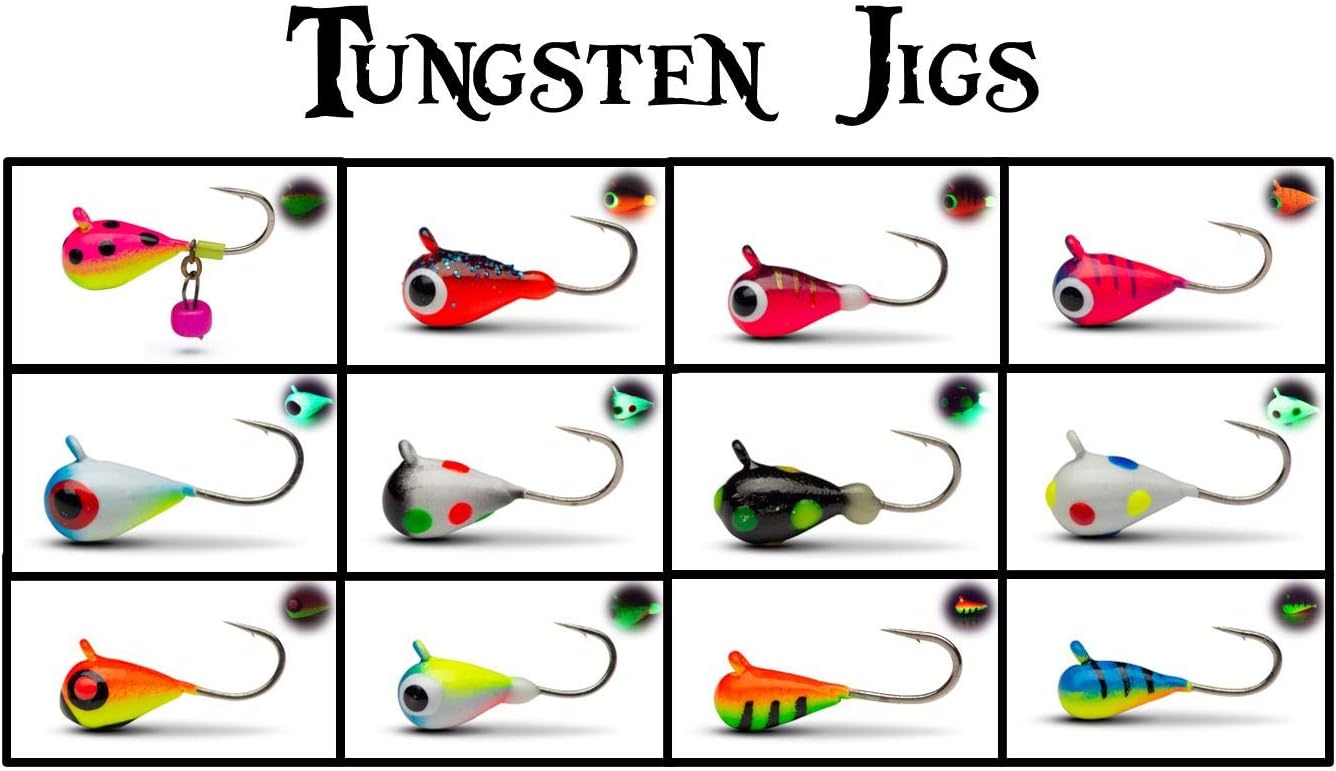 Glow UV Tungsten ICE JIGS FAB 24 Pack w/Free Jig Tackle