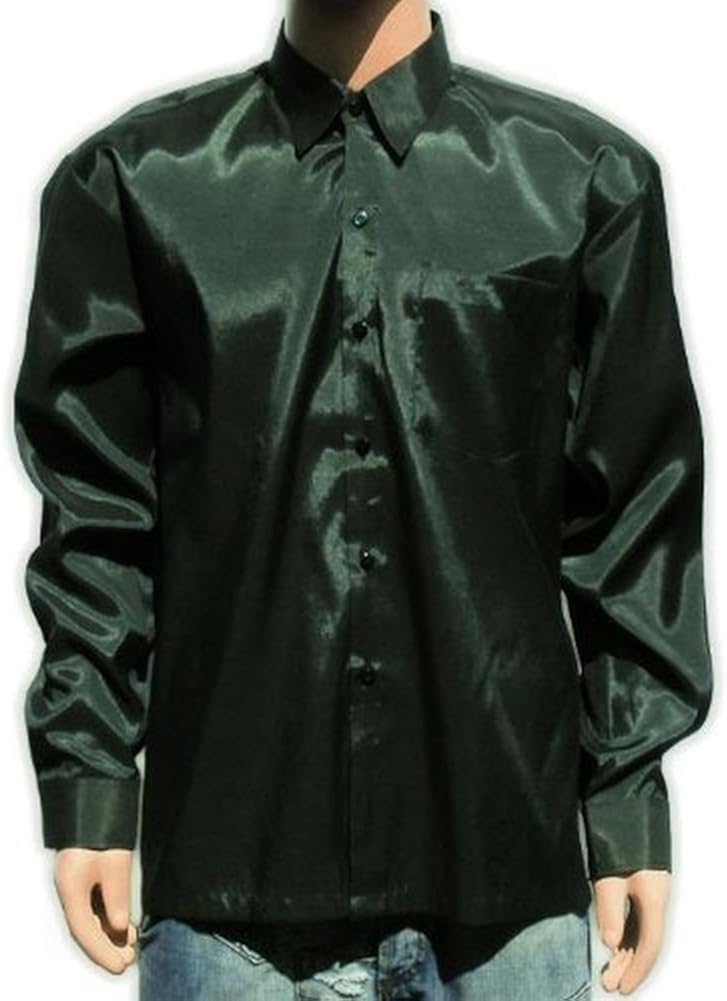 (L) Dunkelgrün Grün Hemd Herrenhemd Freizeithemd Satin Glanz Business: Amazon.de: Bekleidung