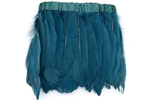 LONDGEN Natural Dyed Duck Goose Feather Trim Fringe Craft Feather Clothing Accessories Pack of 2 Yards (Blue-Green)