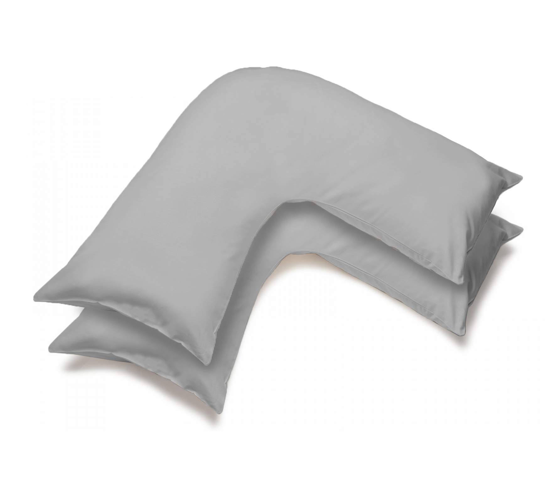 mFabrics Pack of 2 | Poly-Cotton Plain Dyed V Pillow Covers | UK V-Shaped Pillowcase Pair (Grey)