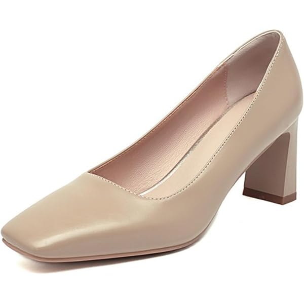 TinaCus Women's Genuine Leather Slip-On Pumps - Chunky Heel, Office Shoes - View #7