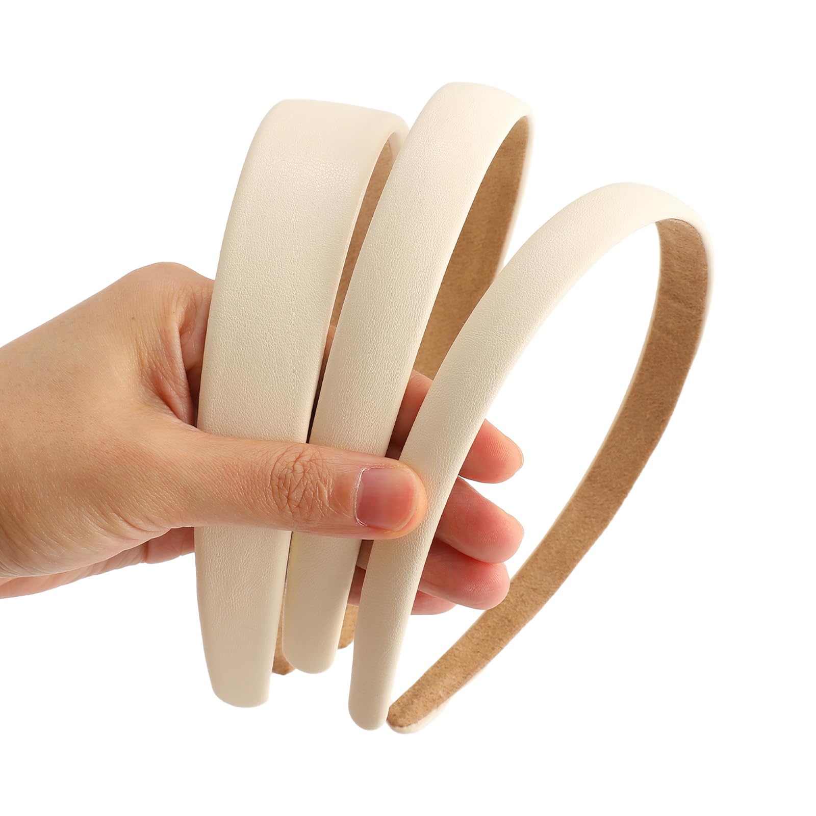 Photo 1 of AUDTOPE 3Pcs Faux Leather Headbands for Women, Solid Soft Plain White Leather Hair Accessories