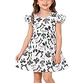 Heippwy Toddler Girl Casual Dress Bow Print Ruffle Bottom Casual Dress Summer Clothes 2-8Y