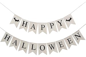 HEYPRIIL Happy Halloween Banner Burlap, Halloween Garland Party Decorations Decor Hanging Banner Bat Bunting for Home Wall Mantel Fireplace Indoor Outdoor Party Supplies
