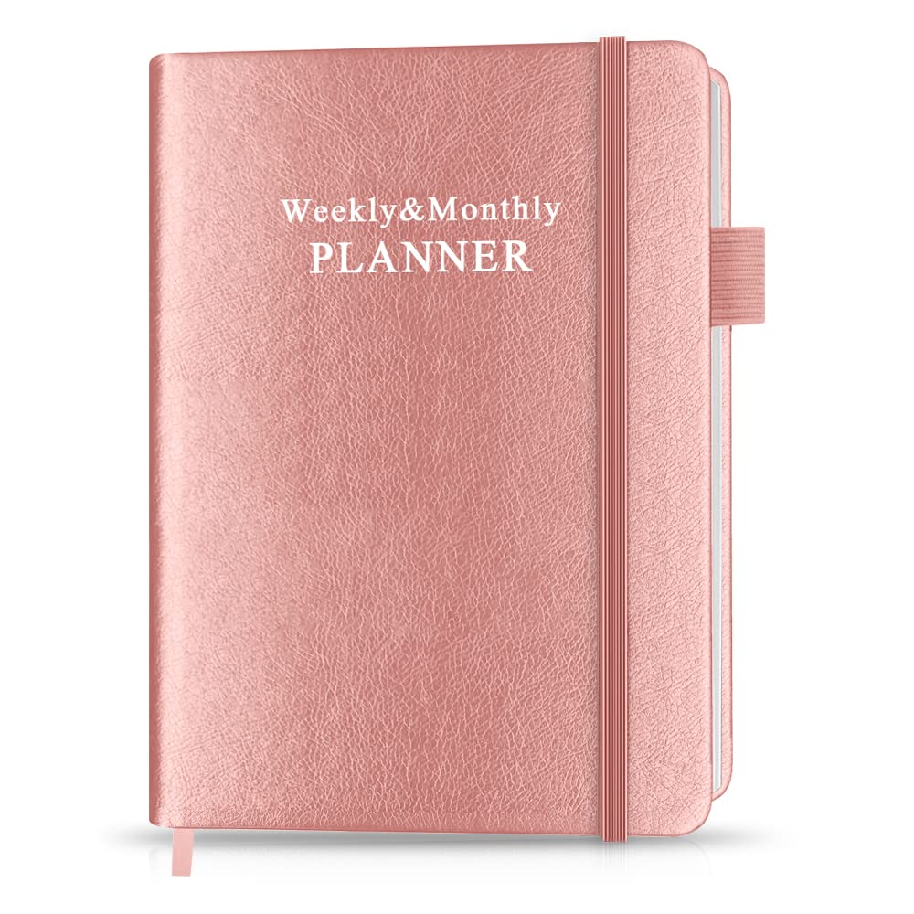 Getvow Hardcover Undated Planner for Any Year - Weekly & Monthly Organizer Notebook & Journal to Track Goals, 14.5 x 21cm, Perfect to Organize Your Daily Life, Rose (A5-UN-PLAN-Rose)