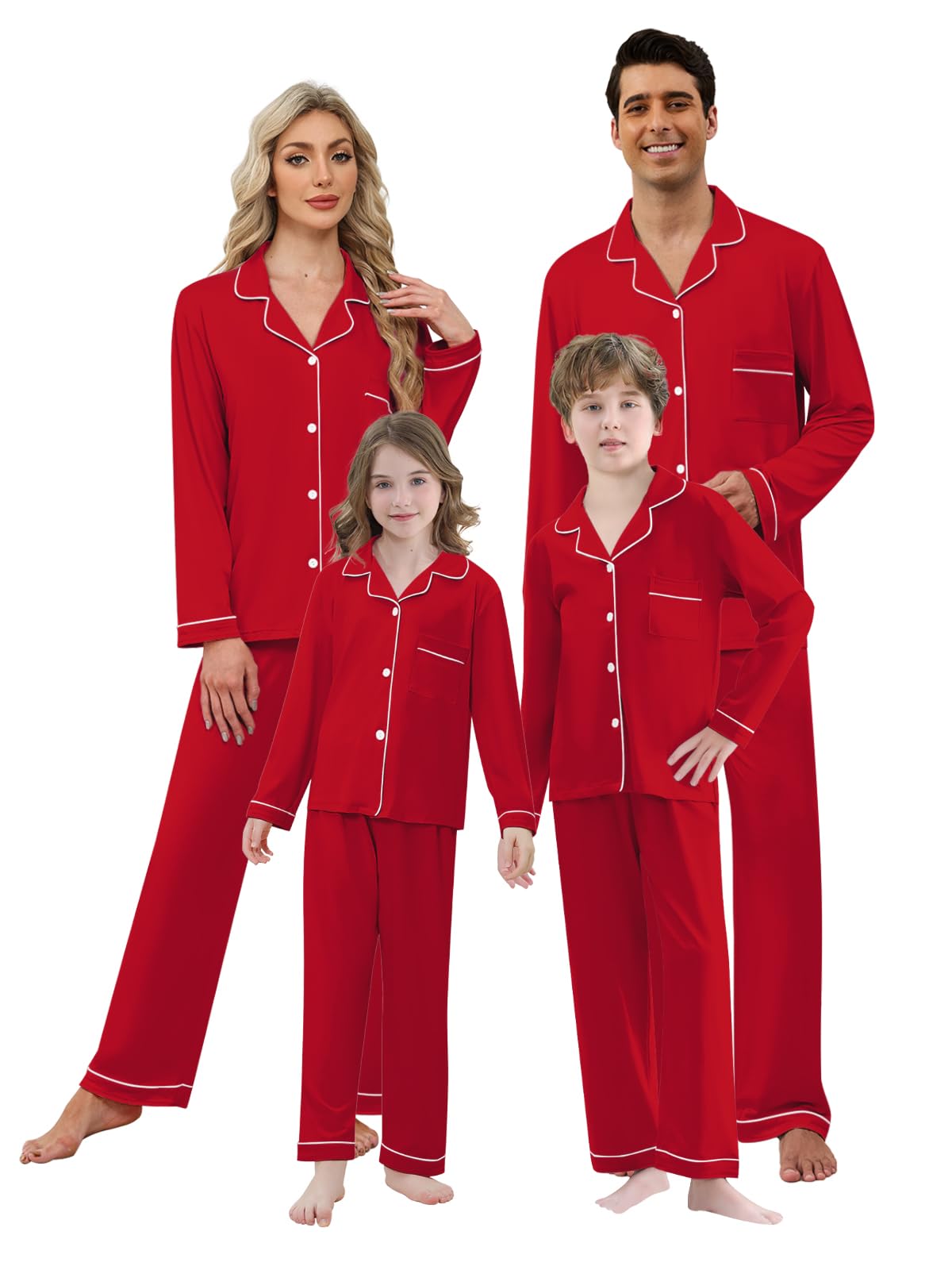 Photo 1 of ***ONE SET OF YOUTH PJS SIZE 6-7 Umeyda Men's Christmas Family Matching Pajamas Long Sleeve Button Down Pj Set Festival Party Sleepwear, Christmas Red, M