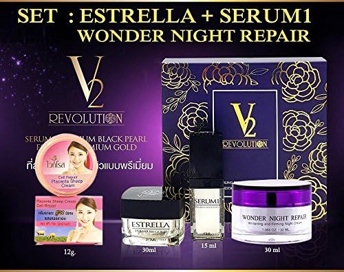 V2 REVOLUTION SET 4 ESTRELLA PREMIUM GOLD NIGHT CREAM SERUM BLACK PEARL WHITE + PLACENTA SHEEP CREAM [Get Free Tomato Facial Mask]