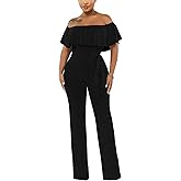 Women's Sexy Sparkly Classy Jumpsuits Casual Off Shoulder Loose Wide Leg Pants Clubwear Party Rompers