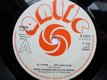 Birkin, Jane & Serge Gainsbourg Je T´amie 7 Antic K11511 EX/VG 1974 picture sleeve