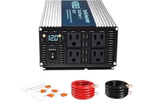 WZRELB 2000W Pure Sine Wave Inverter 12V DC to 110V 120V AC Power Converter with LED Display, Off-Grid Portable Power Inverter with 4 AC Outlets for Home, RV, Truck, Camping
