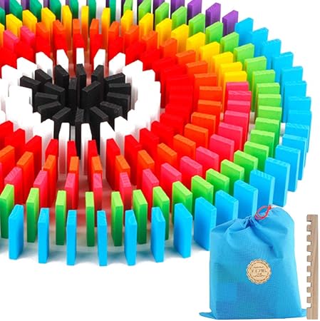 Amazon Haibei ドミノ倒し 12色 240枚 積み木 知育玩具 天然木製 おもちゃ カラフル こども 誕生日 プレゼント 並べる用道具付き 収納袋 セット ドミノ おもちゃ