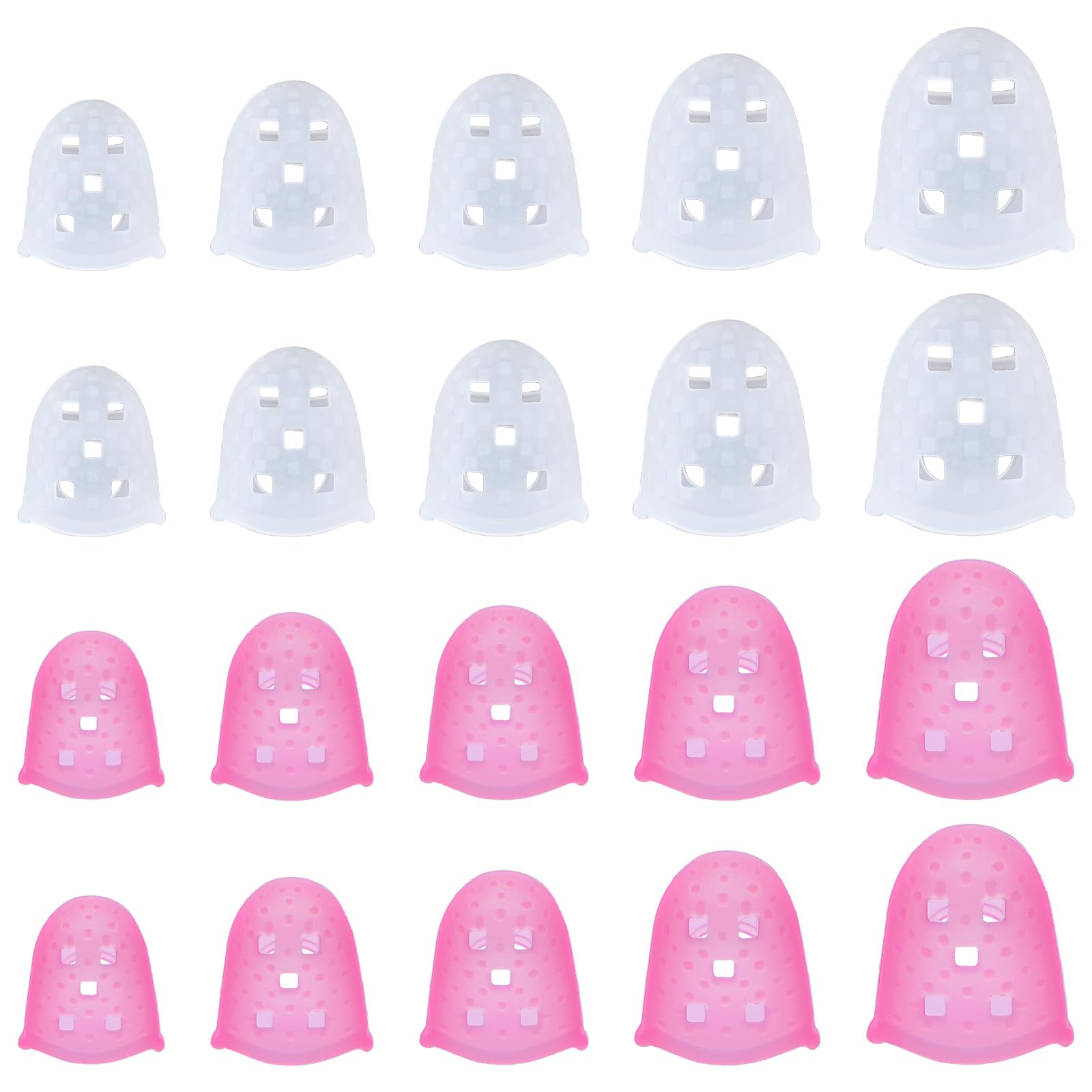Photo 1 of JIYIN 20 Pcs Rubber Finger Tips, Silicone Guitar Fingertip Protector Fingertip Protector Caps 5 Sizes Rubber Fingers Tips Guard for Sorting Paper Hand Sewing(White+Pink)