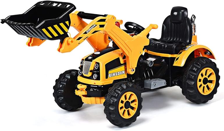 costway 12v battery powered kids ride on excavator truck with front loader digger yellow