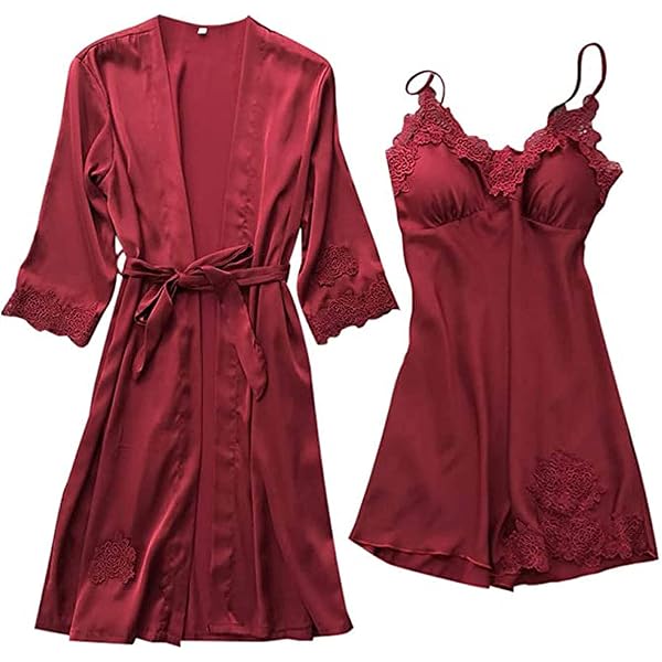 Bata De Saten Para Mujer - Conjunto De 2 Piezas Con Camisola Y Bata, Tirantes Finos, Ropa De Dormir Sexy Y Elegante