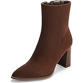 Coutgo Womens Ankle Boots Pointed Toe Chunky Stacked Heel Side Zipper Dress Fall Booties Shoes