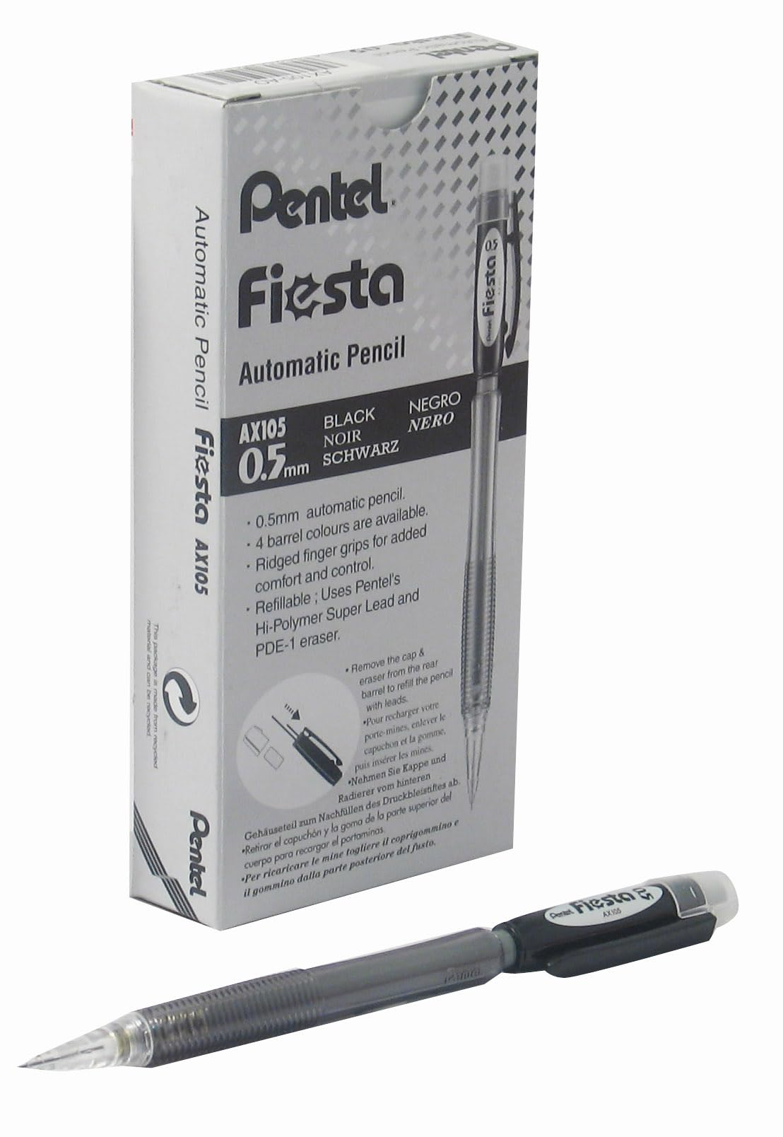 Pentel Fiesta Automatic Pencil, 0.5mm Lead, Grade HB, 1 Pack of 12 Pencils, AX105-AO