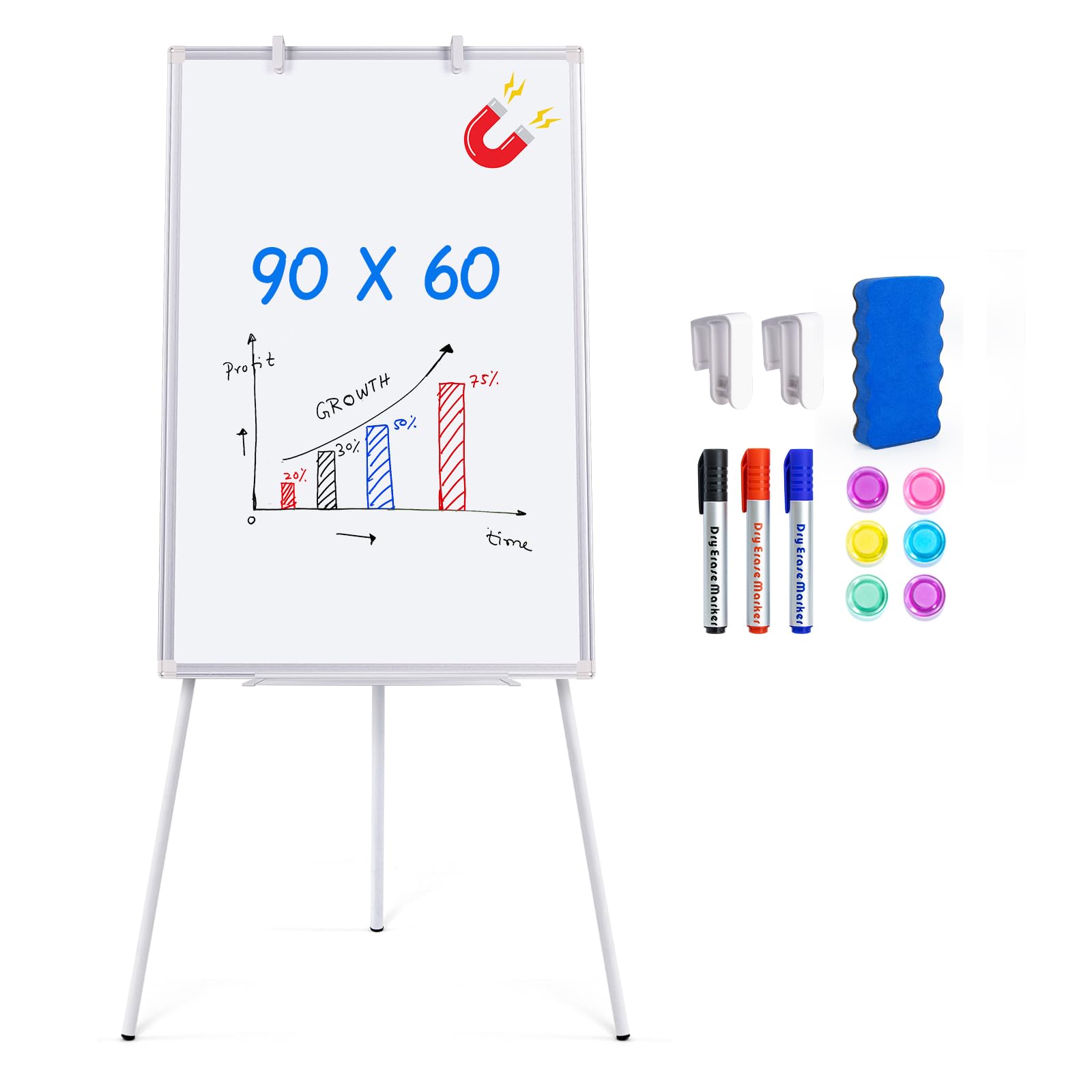 Flip Chart Whiteboard 60x90cm, Magnetic Whiteboard with Stand, Portable Lightweight Flipchart for Home, Office, School