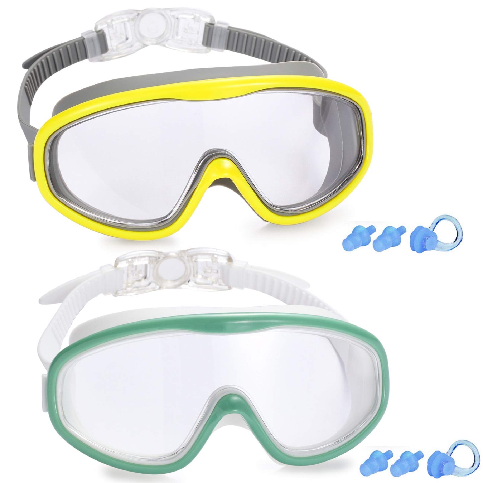 Yizerel 2 Pack Swim Goggles, Swimming Glasses for Adult Men Women Youth, No Leaking Anti Fog UV 400 Protection Waterproof 180 Degree Wide Clear Vision Triathlon Pool (Set of 2)