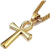 YL Men's Cross Necklace 316L Stainless Steel Jesus Ankh Pendant Rolo Chain Jewelry