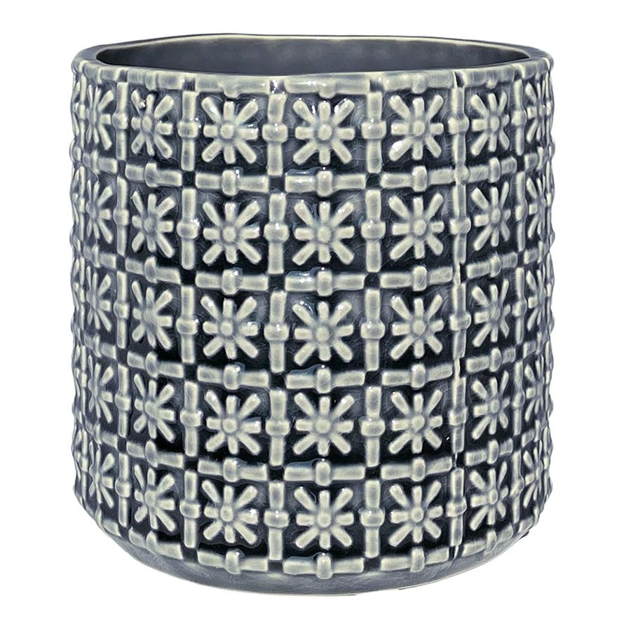 Nordring Ceramic Flower Pot Cross - colorful Planter, Pot for plants, sukkulents Size M (12,5 cm ø) Dia 5'', Stoneware, grey