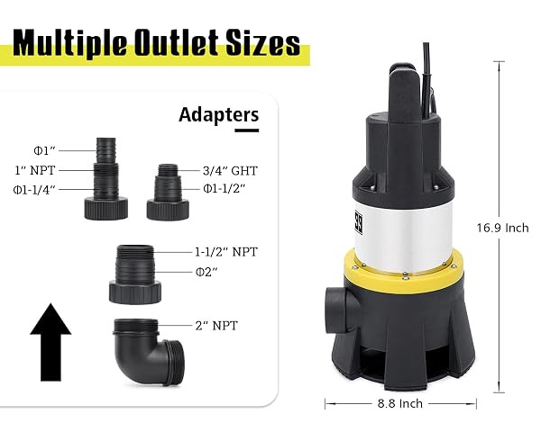 6699 SUMP PUMP SUBMERSIBLE 7000GPH STAINLESS STEEL WATER PUMP FOR POOL DRAINING 1.5HP UTILITY PUMP WITH ADJUSTABLE FLOAT SWITCH 16FT POWER CORD FOR FLOODED HOUSE SUMP PIT POND REMOVE WATER
