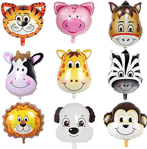Jungle Safari Animals Balloons - 9Pieces 22 Inch Giant Safari Zoo Animal Balloons Kit For Jungle Animals Theme Birthday Party Decorations