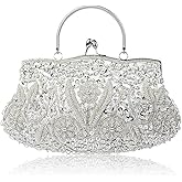 EROUGE Beaded Sequin Design Flower Evening Purse Large Clutch Bag
