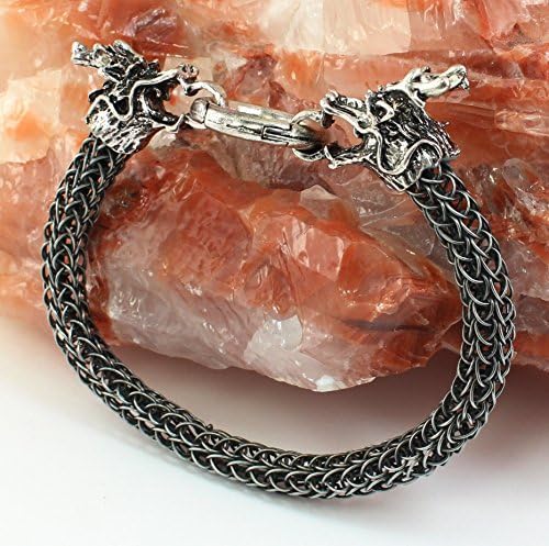 Skyrim / Game of Thrones Inspired Dragon Head Viking Knit STEEL Reiki Healing Men's Bracelet - Father's Day Sale Price