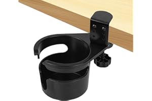 Desk Cup Holder Clamp, Rotatable Mount Design Drink Holder Attachments Accessories for Table Anti-Spill Plastic Clip on Mug H