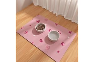 BLESWIN Pet Feeding Mat 12"x20"- Absorbent Dog Mat, Small Pet Food Mat, Rubber Pet Food Mat, Pet Food Mats for Floor Waterproof, Dog Water Matt for Sloppy Drinker, Cat Food Bowl Mat, Pink