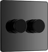 BG Electrical Evolve Double Wall Dimmer Switch 2 Way Black Chrome 200W