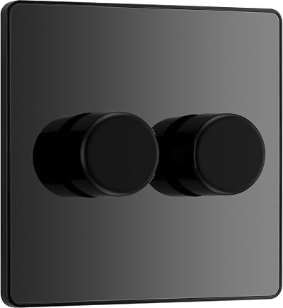 BG Electrical Evolve Double Wall Dimmer Switch 2 Way Black Chrome 200W