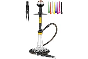 HAPYWAER 22'' Hookah Set With Everything - Modern Colored Glass Vase, Ceramic Bowl, HMD, Heavy Duty Coal Tongs, Leather Silk Hose