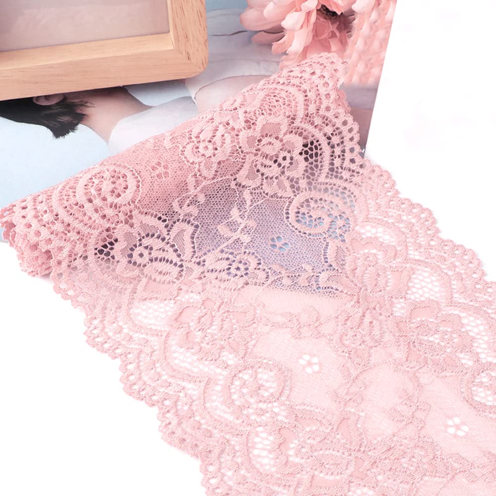 15 cm x 10 m Elasticity Lace Ribbon Lace Trim Decorative Ribbon Lace Trimming Ribbon for Sewing, DIY Crafts, Decoration for Clothes, Underwear, Lingerie, Wedding Dress, Table Decoration, Pink #2