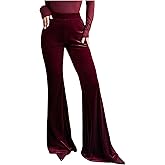 SOLY HUX Women's Velvet Flare Pants Elastic High Waisted Bell Bottom Pants Casual Trousers