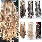 8PCS 24-26 inches Highlight Straight Wavy Curly Full Head Clip in Hair Extensions 18Clips Women Lady Hairpiece (26